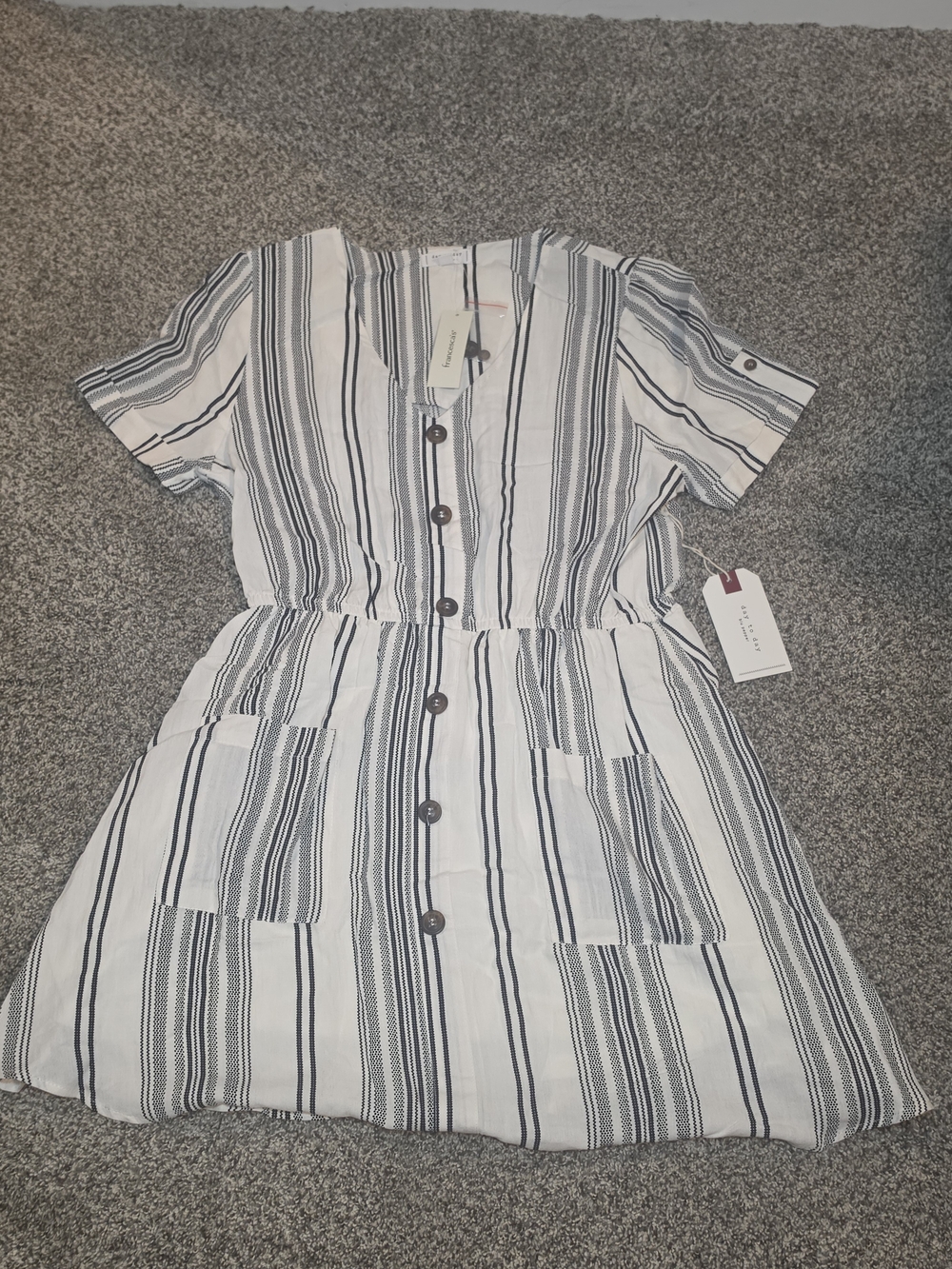 NWT Blu Pepper White and Black Striped Button-Front Midi Dress